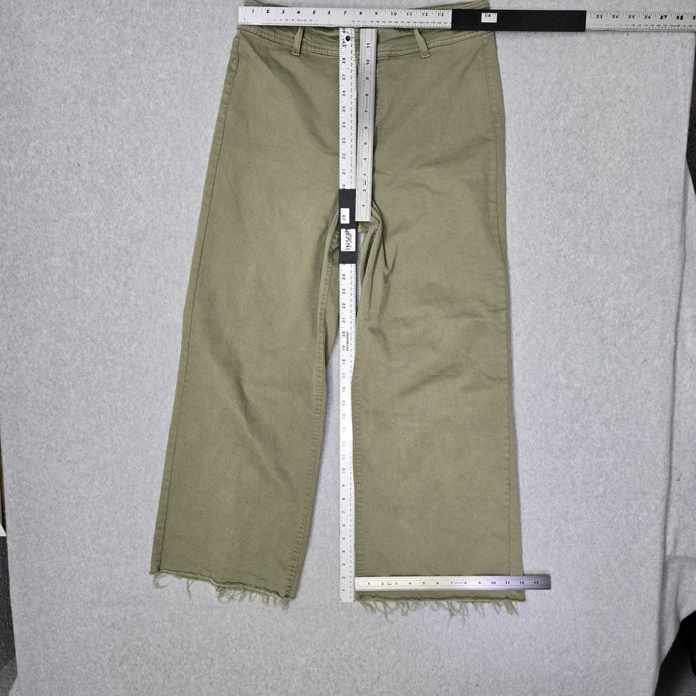OAT New York Women Pants 12/31 Green Chino Wide Leg Raw Hem‎ 28